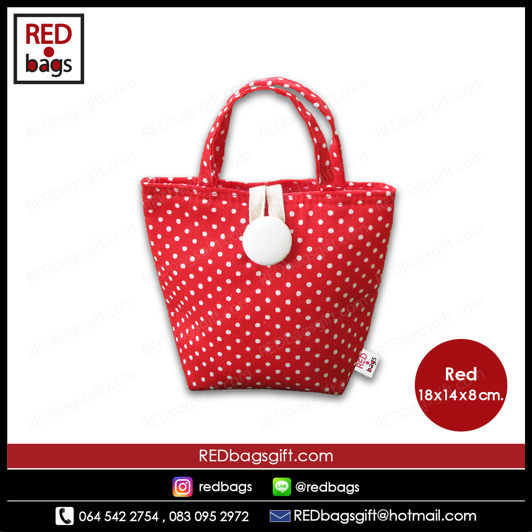 red polka dot bag